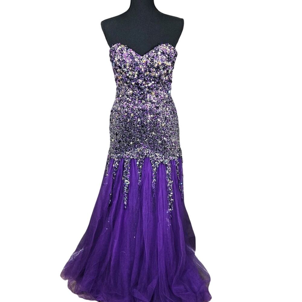 Fairycore Whimsigoth Heavily Beaded Purple Ball Gown 6 Princess Y2K Prom Dress